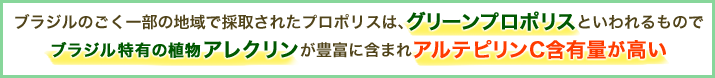 ブラジルのごく一部の地域で採取されたグリーンプロポリスは、ブラジル特有の植物アレクリンが豊富に含まれアルテピリンC含有量が高い